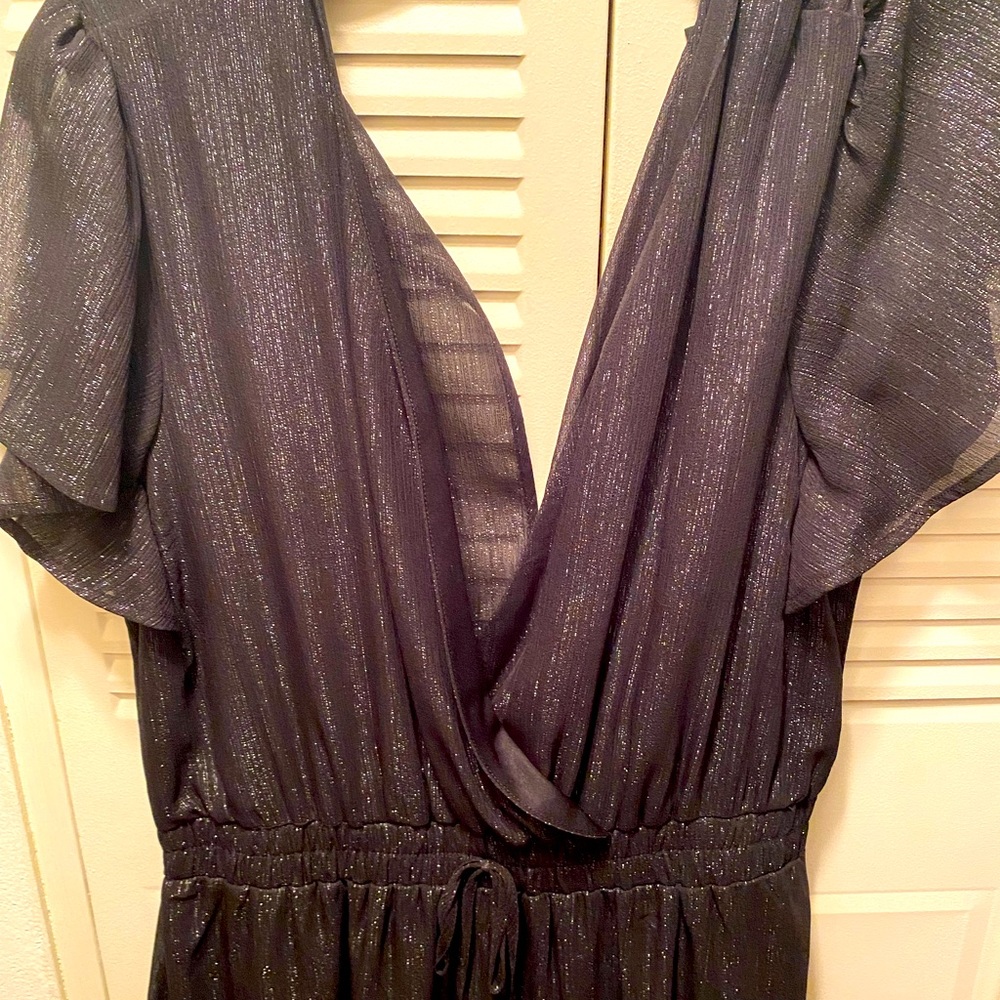 Francesca’s MIDI Black Ruffle Dress with Silver Accents